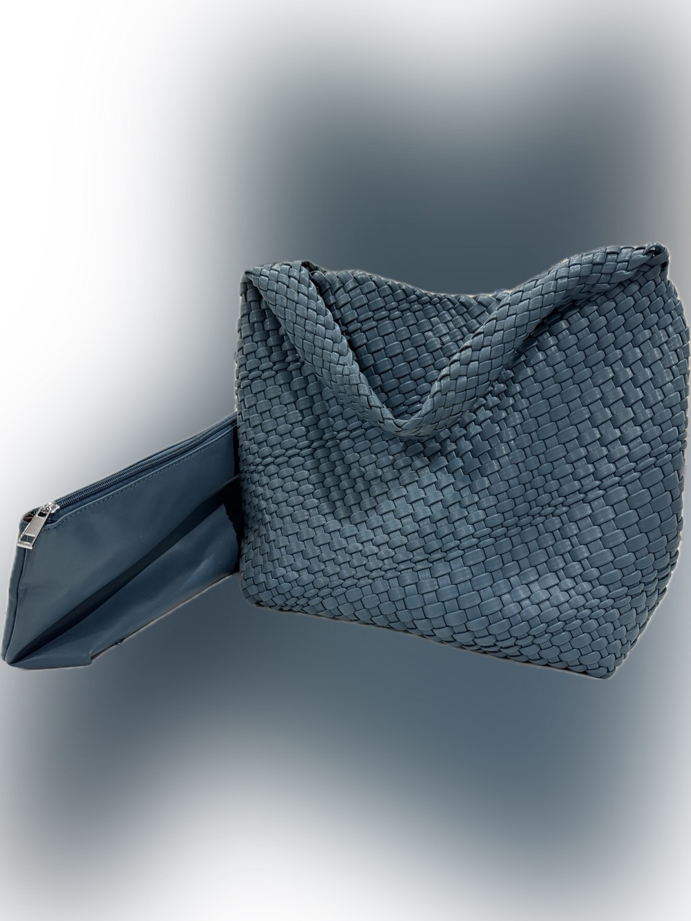 Woven Leather Shoulder Bag - Slate Blue